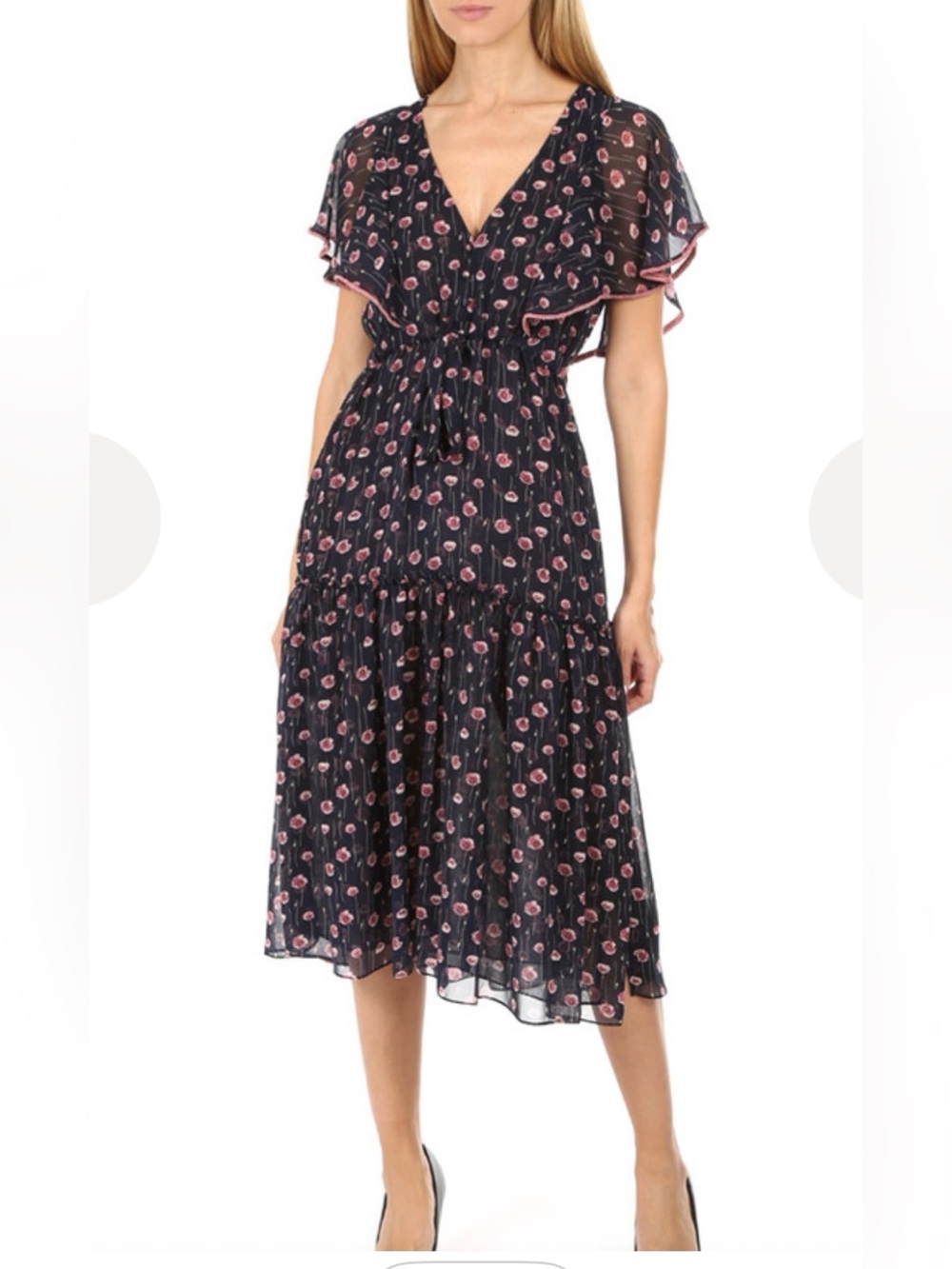 MISA Veronique Black Floral chiffon dress